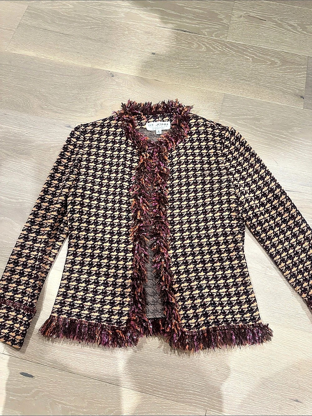 St. John Collection by Marie Gray jacket Houndstooth Fringe Jacket Size 2